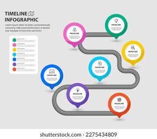 Road map steps, Infographic design template and marketing icons, with 7 options, parts, steps or processes,Business concept 