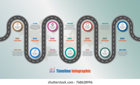 Infografía de la línea de tiempo de la hoja de ruta con un círculo de 7 pasos diseñado para el flujo de trabajo de las páginas web del proceso de presentación del diagrama de plantilla. Ilustración del vector