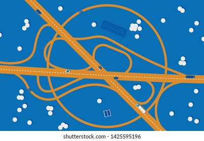 Road map.  Transport highway.  Vector isolated illustration.  Drawing lines.
