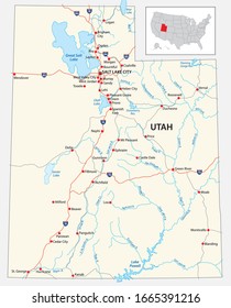 road map of the US American State of Utah