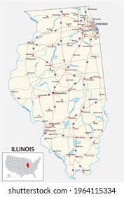Road map of the US American State of Illinois.