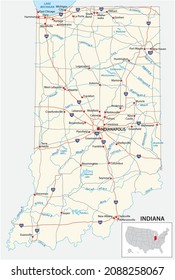 road map of the US American State of indiana