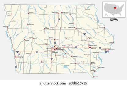 road map of the US American State of Iowa