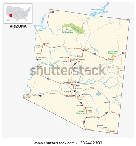 road map of the US American State of Arizona