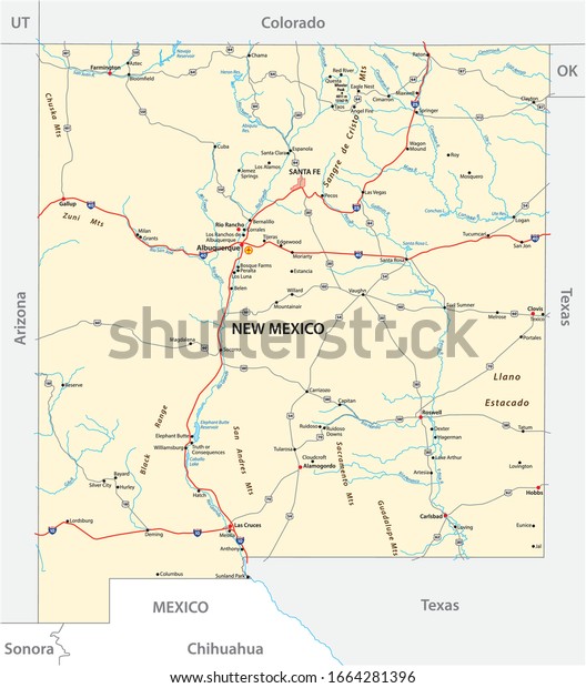 New Mexico Road Map Road Map Us American State New Stock Vector (Royalty Free) 1664281396