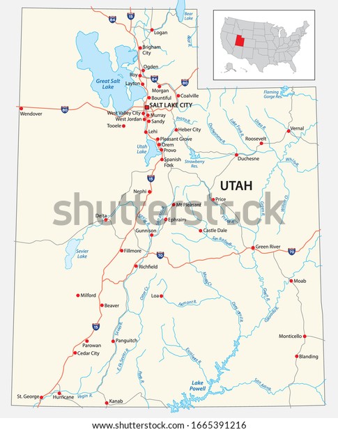 Road Map Us American State Utah Stock Vector (Royalty Free) 1665391216