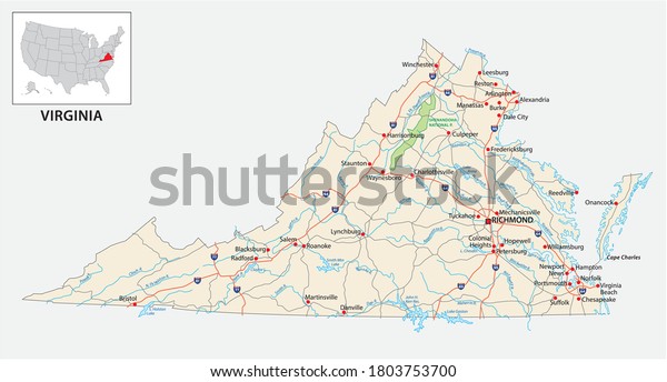 Road Map Us American State Virginia Stock Vector (Royalty Free ...