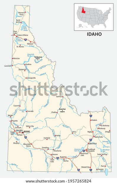 Road Map Us American State Idaho Stock Vector (Royalty Free) 1957265824 ...