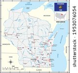 Road map of the US state of Wisconsin with flag