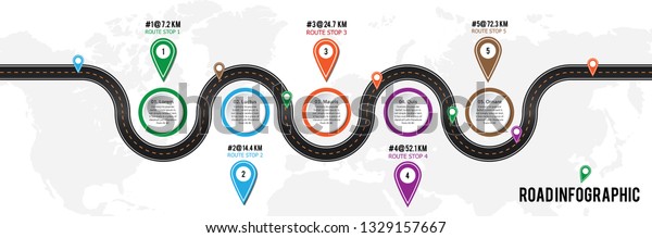 Road Map Vector Infographicwith Timeline Pins: เวกเตอร์สต็อก (ปลอดค่า ...