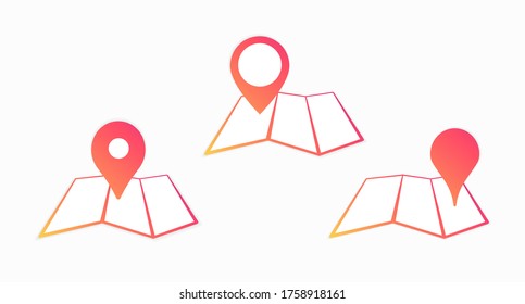 Road maps with location pins on them. Stickers for location maps isolated on a white background. Modern technologies in navigation, cartography, travel, trips. Vector illustration