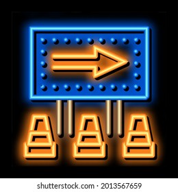 road mark show direction neon light sign vector. Glowing bright icon road mark show direction sign. transparent symbol illustration