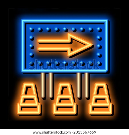 road mark show direction neon light sign vector. Glowing bright icon road mark show direction sign. transparent symbol illustration