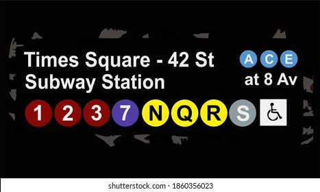 road marker to the subway station at Time Square