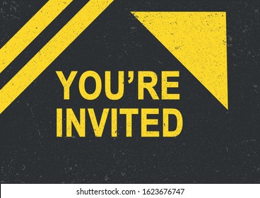 Road marking with a pointer. The inscription "You're invited." Vector illustration, flat design.