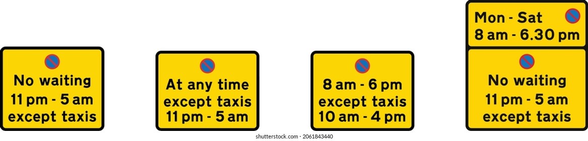 The road marking for a “no waiting” taxi rank, which is not used as a controlled parking or loading bay at other times, is the yellow marking to diagram, road signs in the United Kingdom