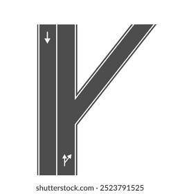 Straßenmarkierungen. Eine Asphaltstraße mit Elementen der Verkehrsflussverteilung. Flache Abbildung