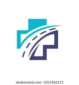 Logo del Vector Médico de Carretera, logotipo de la clínica de salud. vector de logotipo cruzado. diseño de logotipo Plantilla de concepto