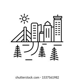 Road to the metropolis line icon, outline vector sign, linear style pictogram isolated on white. Symbol, logo illustration. Editable stroke. Pixel perfect vector graphics