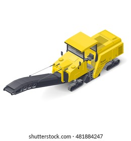Road milling machine detailed isometric icon vector graphic illustration