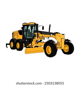 Road Motor grader Heavy equipment vehicle isolated on white background