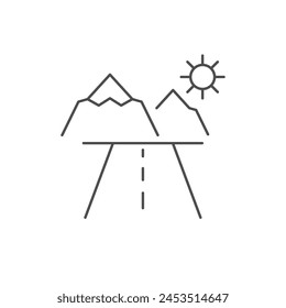 Road and mountain line icon