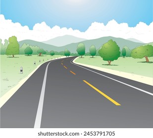 The road to mountain vector cartoon background color freehand drawn