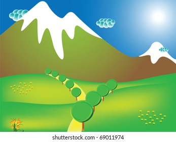 road to the mountains, abstract vector art illustration