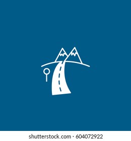 Road And Mountains Flat Icon On Blue Background