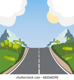 The road in the mountains, the road goes to the mountains. Flat design, vector illustration, vector.