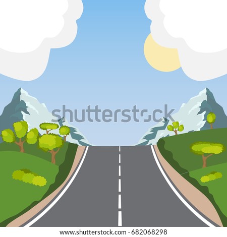 The road in the mountains, the road goes to the mountains. Flat design, vector illustration, vector.