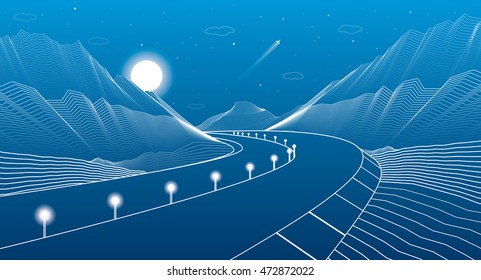 Road in the mountains, highway, white lines landscape, vector design art