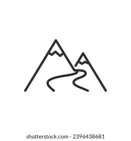 Road to the mountains, linear icon. Line with editable stroke