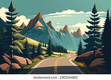 Road in the mountains. Mountain serpentine. Vector illustration