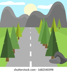 The road and the mountains. A natural concept.