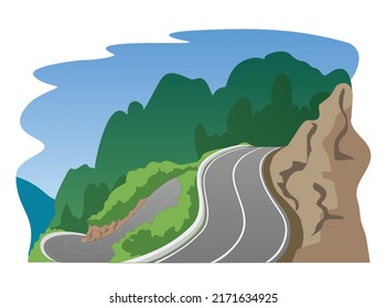 Road in the Mountains, vector illustration isolated on white background, EPS