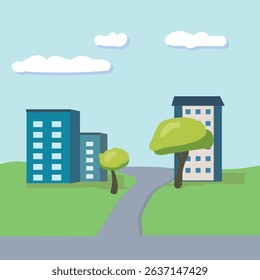 Road multi-storey buildings. Vector stock illustration eps10.