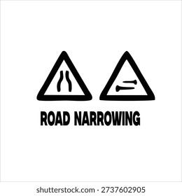 Road Narrowing Traffic Warning Sign Icon Vector Illustration