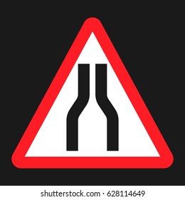 Road Narrows ahead sign flat icon, Traffic and road sign, vector graphics, a solid pattern on a black background, eps 10