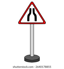 Road narrows on both sides illustration hand drawn isolated vector