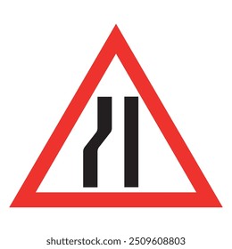 Road Narrows on the Left Side sign within a red triangle, Traffic signs vector design