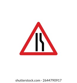 Road narrows on right ahead triangle road sign isolated on white background. Reflective traffic sign symbol modern, simple, vector, icon for website design, mobile app, ui. Vector Illustration