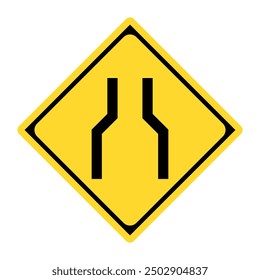 Road narrows sign in Japan. Road width guide. Vector.
