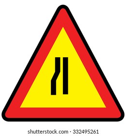 Road narrows traffic sign left side, vector illustration