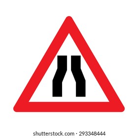 Road narrows warning of traffic signs.