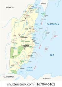 Road And National Park Map Of The Central African State Belize