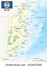 Road And National Park Map Of The Central American State Belize