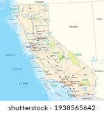 road and national park vector map of the US state of California 