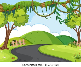 A road in nature landscape illustration