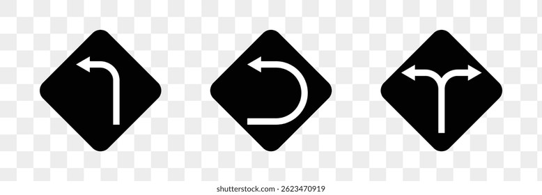 Road navigation arrows. Driving direction mark, location point crossroad circle turning route black pictograms. Vector isolated collection of arrow direction illustration. Eps 10.